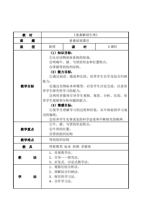 动物泌尿器官教案