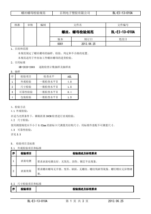 螺丝、螺母检验规范