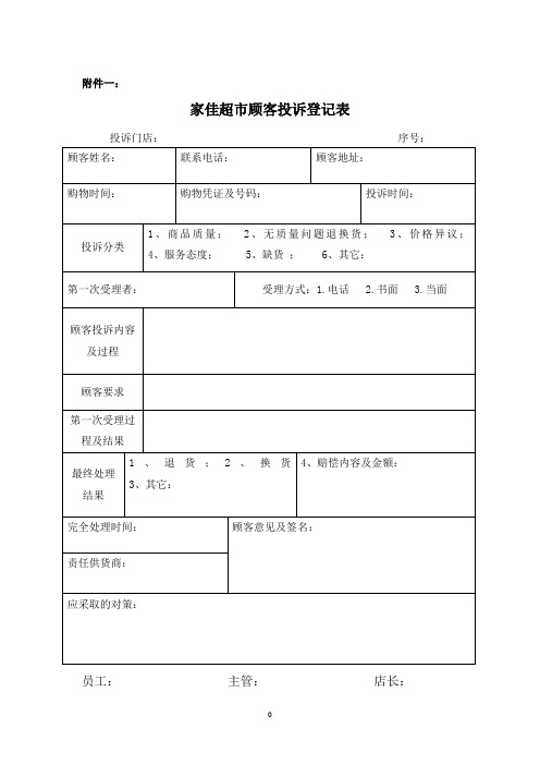 顾客投诉登记表模板