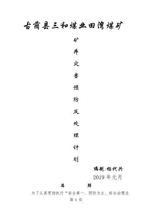 田湾煤矿矿井灾害预防及处理计划共29页文档