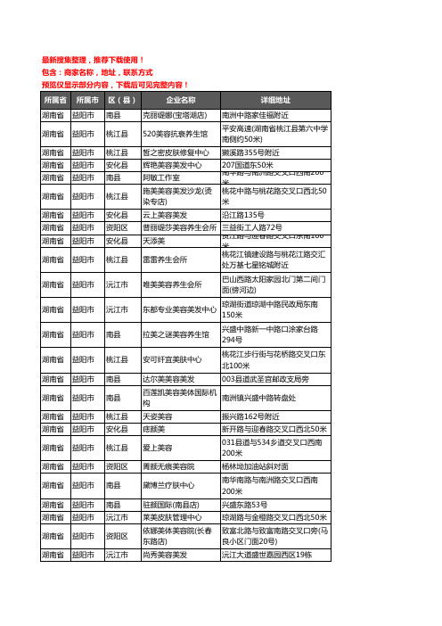 新版湖南省益阳市美容院企业公司商家户名录单联系方式地址大全404家