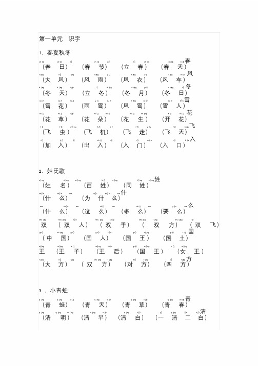 【预习】2018新部编版小学一年级下册语文生字组词(含拼音版)