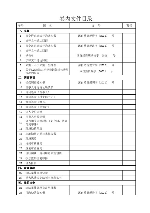 自然资源和规划行政执法 案卷卷内文件目录