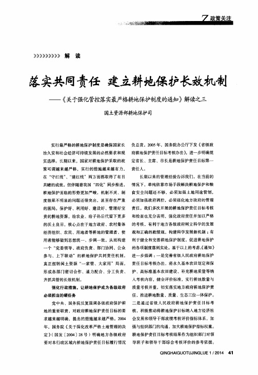 落实共同责任建立耕地保护长效机制——《关于强化管控落实最严格