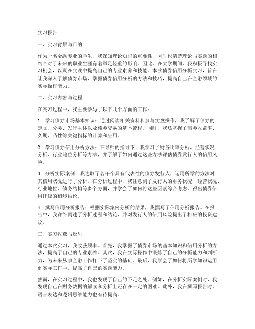 债券信用分析实习报告