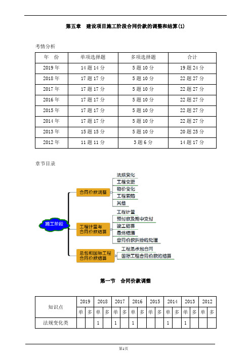 一造重点真题答案解析-建设项目施工阶段合同价款的调整和结算1