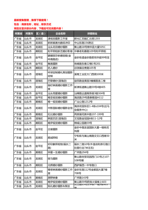新版广东省汕头市婚纱摄影企业公司商家户名录单联系方式地址大全85家