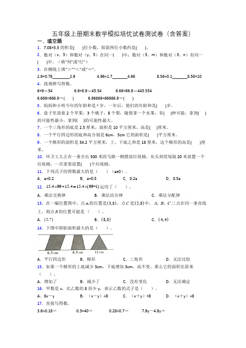 五年级上册期末数学模拟培优试卷测试卷(含答案)