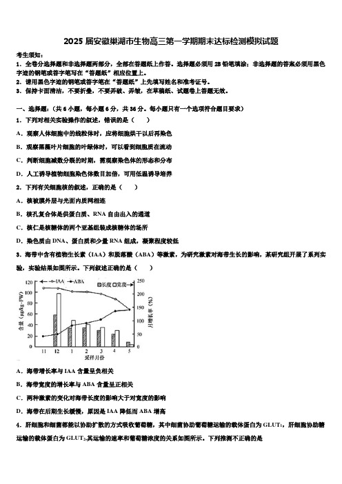 2025届安徽巢湖市生物高三第一学期期末达标检测模拟试题含解析