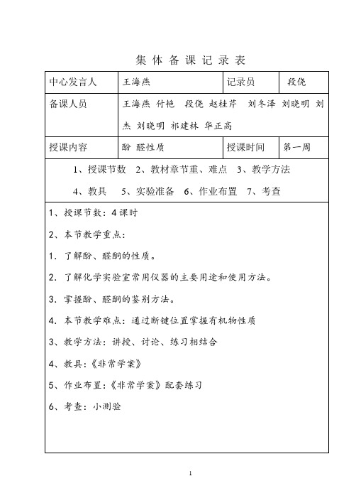 高二化学第一学期集体备课记录