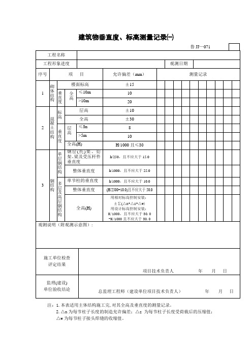 建筑物垂直度标高测量记录