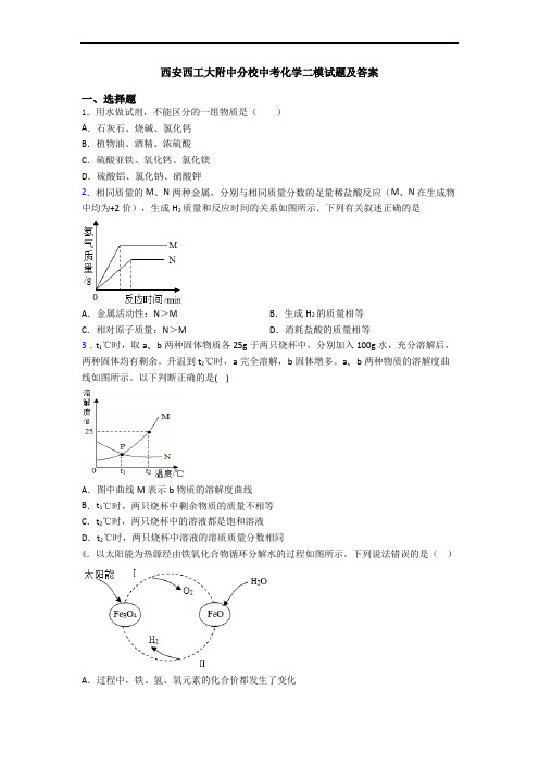 西安西工大附中分校中考化学二模试题及答案