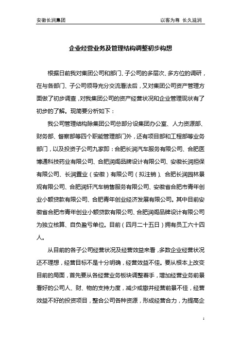 大型企业经营业务及管理结构调整初步构想