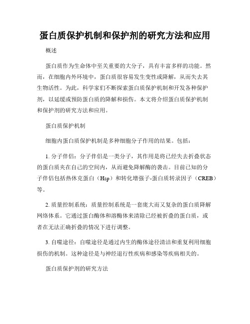 蛋白质保护机制和保护剂的研究方法和应用