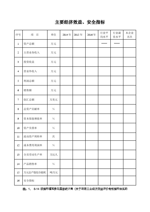 主要经济效益、安全指标