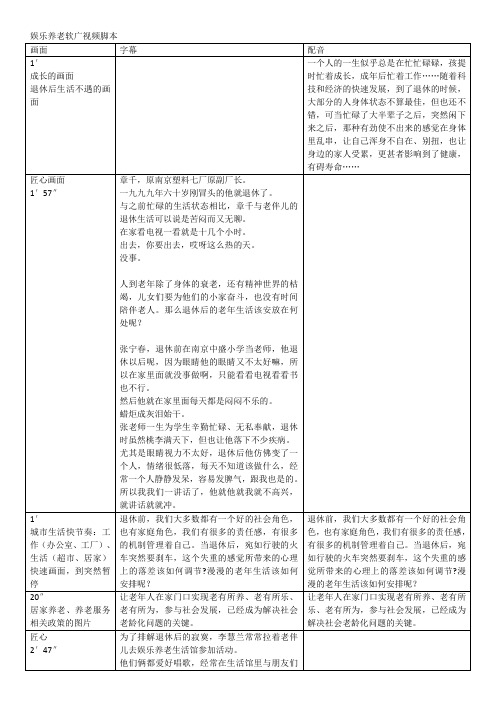 娱乐养老软广视频脚本