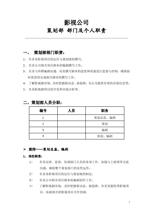 影视公司策划部职能职责