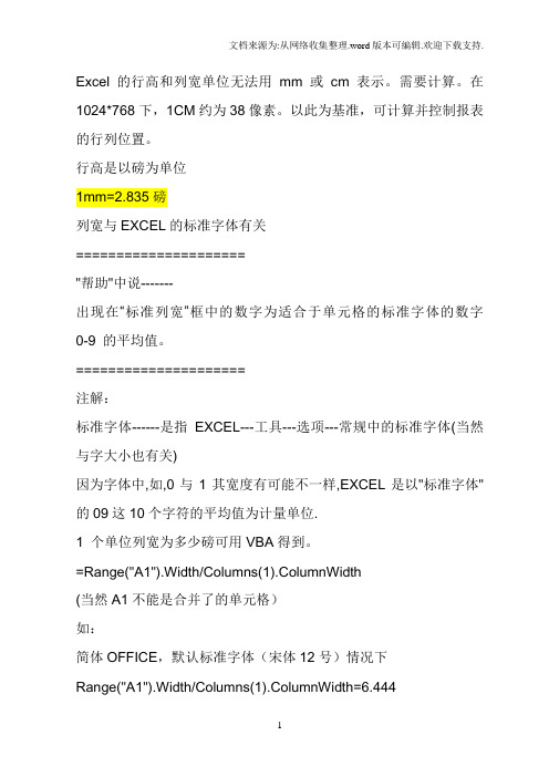 Excel的行高和列宽单位无法用mm或cm表示