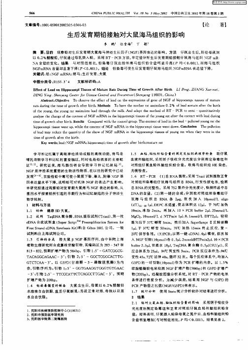 生后发育期铅接触对大鼠海马组织的影响