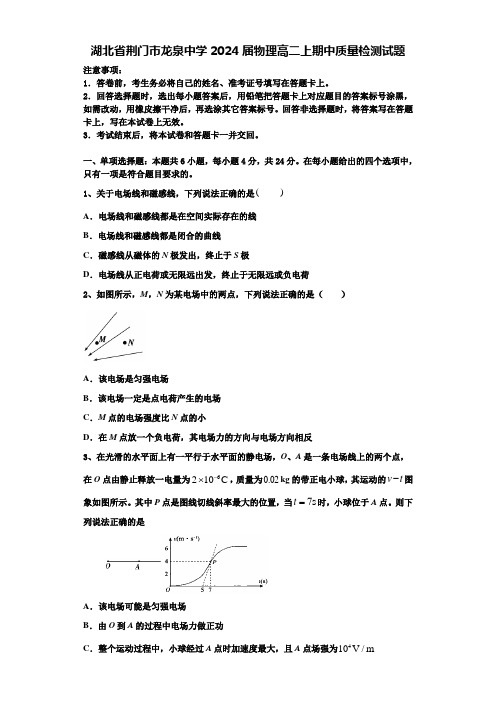 湖北省荆门市龙泉中学2024届物理高二上期中质量检测试题含解析