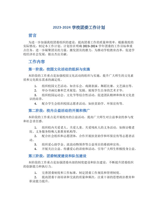 2023-2024学校团委工作计划