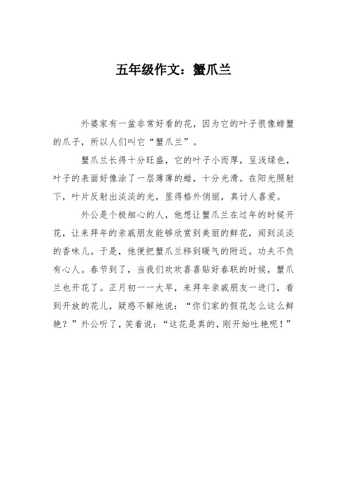 五年级作文:蟹爪兰