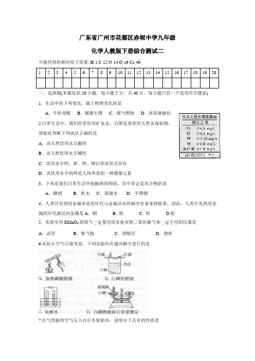 花都区赤坭中学九年级化学人教版下册综合测试二(附答案) (1)