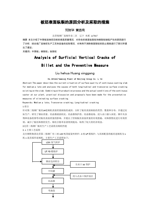 板坯表面纵裂的原因分析及采取的措施