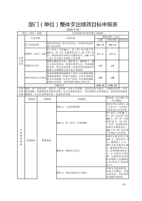 部门(单位)整体支出绩效目标申报表