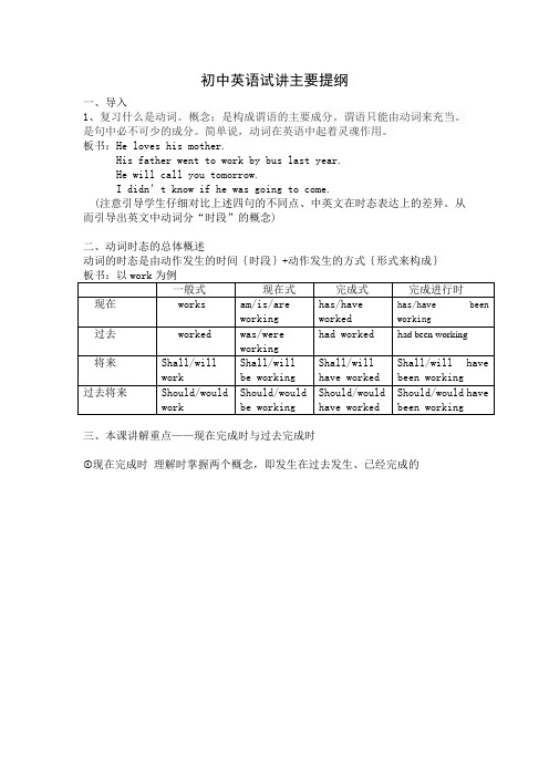 初中英语试讲主要提纲