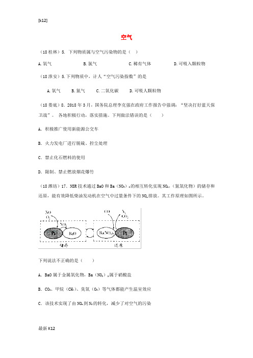 [推荐学习]2018年中考化学真题分类汇编2我们身边的物质考点8空气4空气的污染和防治3综合无答案