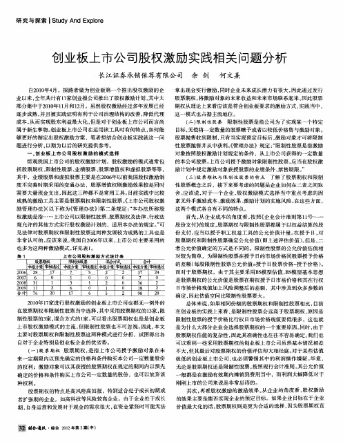 创业板上市公司股权激励实践相关问题分析