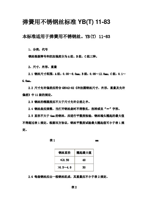 弹簧用不锈钢丝标准YB(T)11-83