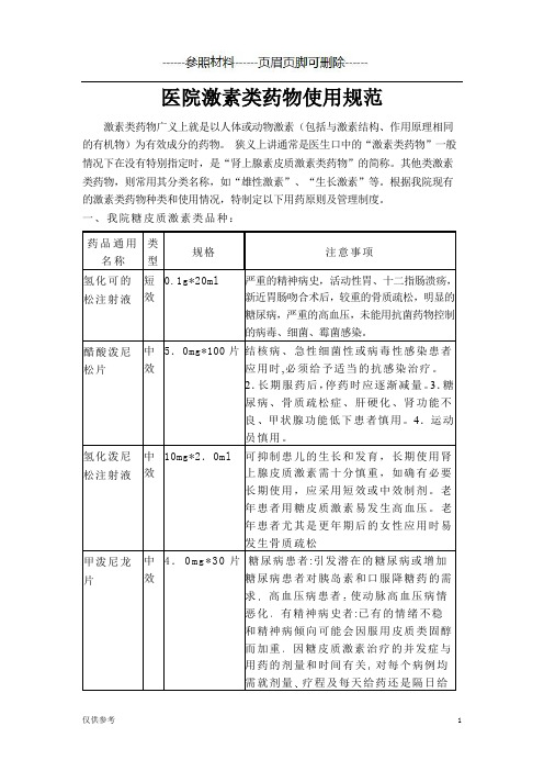 医院激素类药物使用规范含表格【医学模板】