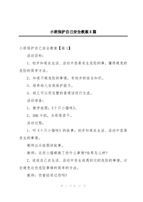 小班保护自己安全教案5篇