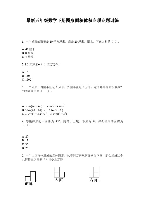 最新五年级数学下册图形面积体积专项专题训练