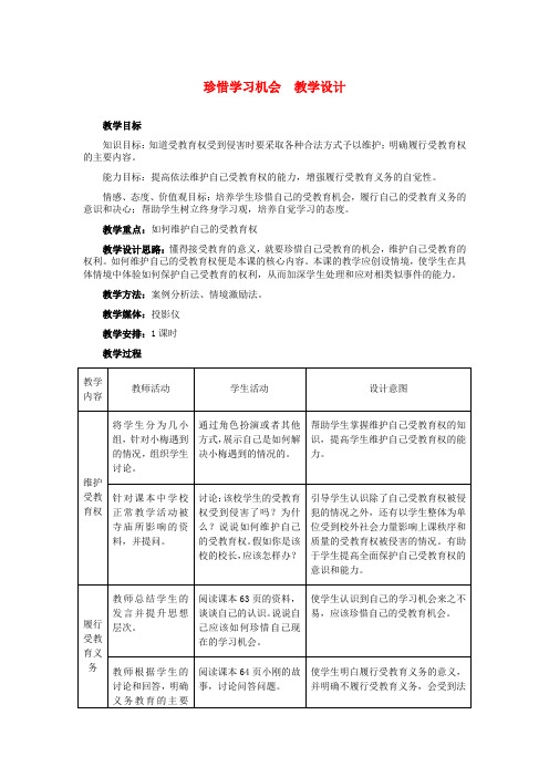 八年级政治下册 珍惜学习机会教学设计 人教新课标版