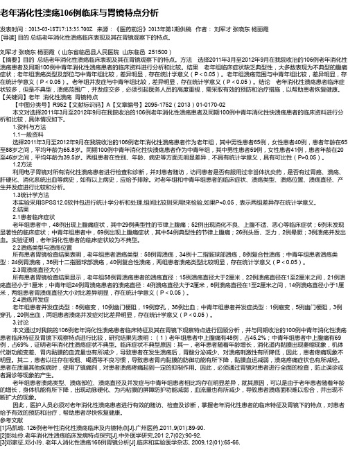 老年消化性溃疡106例临床与胃镜特点分析