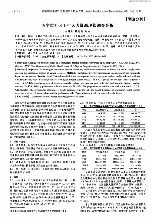 西宁市社区卫生人力资源现状调查分析