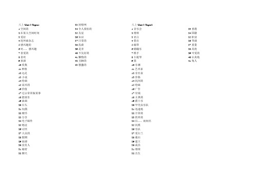 八上Unit 3 -Unit 4单词汉译英