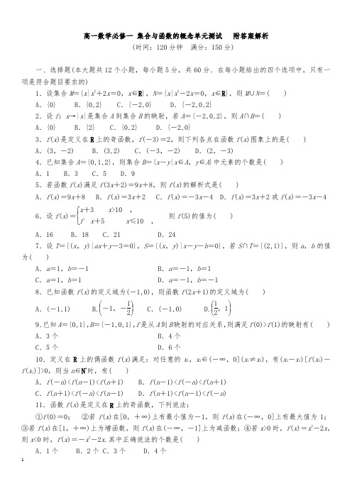 高中一年级数学必修一集合与函数的概念单元测试题含答案解析