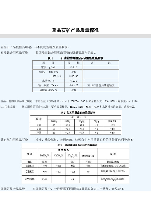 重晶石矿产品质量标准