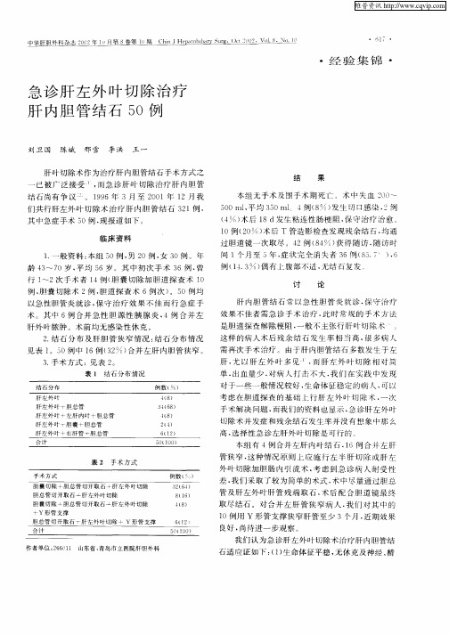 急诊肝左外叶切除治疗肝内胆管结石50例