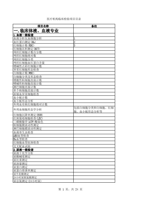 《医疗机构临床检验项目目录》