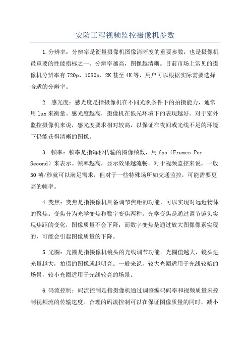 安防工程视频监控摄像机参数