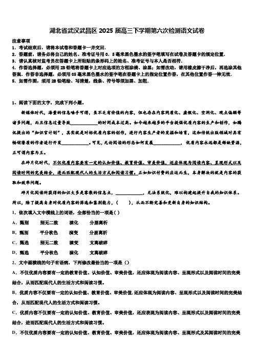 湖北省武汉武昌区2025届高三下学期第六次检测语文试卷含解析