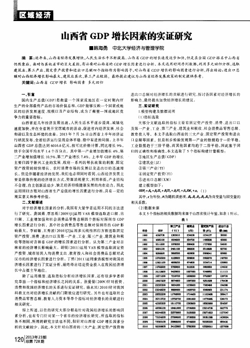 山西省GDP增长因素的实证研究