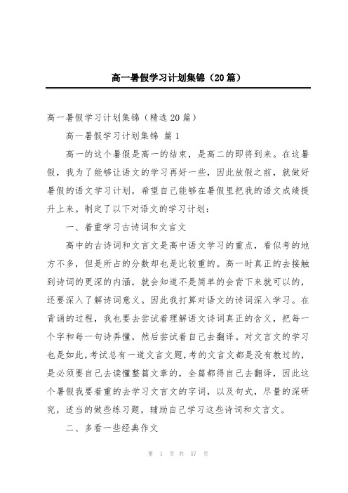 高一暑假学习计划集锦(20篇)