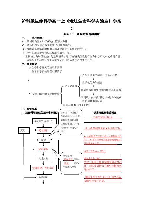 沪科版生命科学高一上《走进生命科学实验室》学案2