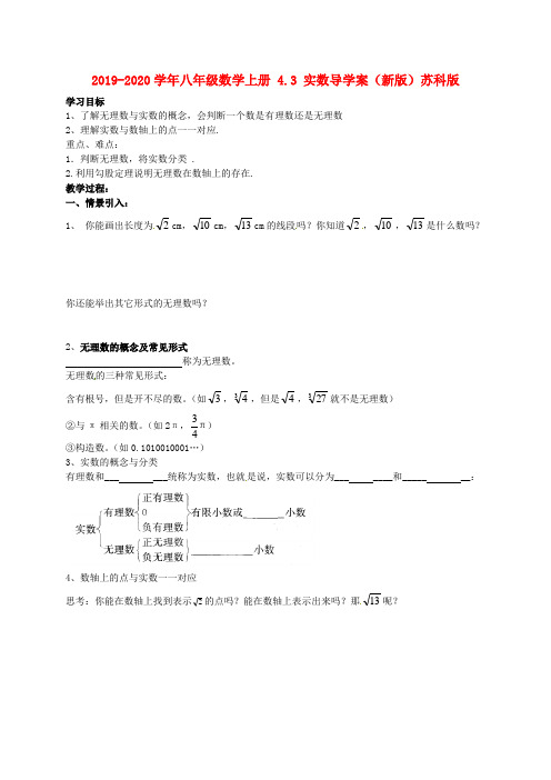 2019-2020学年八年级数学上册 4.3 实数导学案(新版)苏科版.doc